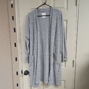 New York & Laundry Light Gray Ribbed Open-Front Long Cardigan